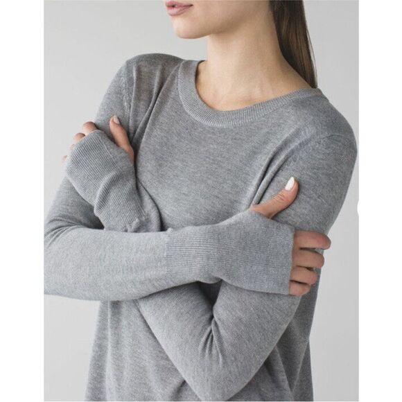 Lululemon grey gray open back merino sweater 6 Bring it back bend cashmere - Picture 2 of 7